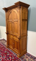 Vintage English Large Pine Cupboard Cabinet Corinthian Capitals Fluted Columns