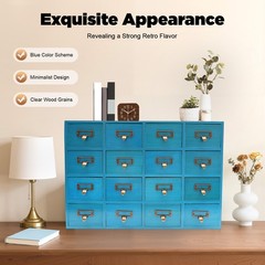 16 DRAWERS APOTHECARY CABINET BLUE HERB STORAGE BOX WOODEN DESK DRAWER ORGANIZER