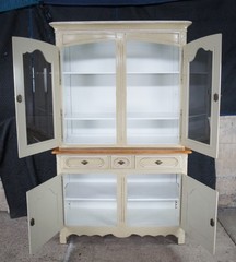 Vintage Country French Provincial Oak Buffet Deux Corps China Display Cabinet