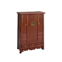 Chinese Vintage Distressed Brick Red Color Narrow A Shape Cabinet ws3281