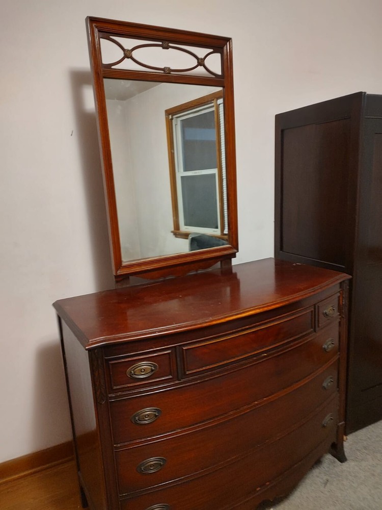 Wood Cherry Dresser With Mirror Entique