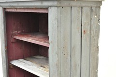 Antique American Primitive Blue Green Distress Painted Bookcase Cupboard Cabinet