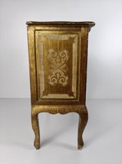 Florentine Wood Nightstand End Table Hall Cabinet White Gold Gilded Italian Hol