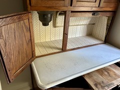 1920s Antique McDougall Hoosier Wood Cabinet With Pie Safe and Flour Sifter