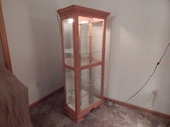 Vintage Curio Cabinet Wood & Glass; Lighted, Mirrored, Glass Shelves Eagle Ind.