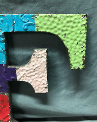 Decorative Salvaged Tin Ceiling 12″ Patchwork Mix Color Letter F Metal 357-25B