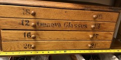 Antique Optometry Eye Glass 4 Drawer Storage Cabinet Oak 10″ H x 23″ L x 11″ W