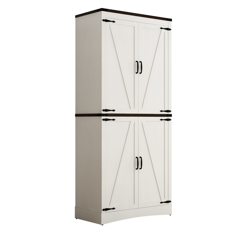 White Farmhouse 71 Inch Tall 4 Door Storage Cabinet With Adjustable Shelves
