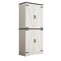 White Farmhouse 71 Inch Tall 4 Door Storage Cabinet With Adjustable Shelves