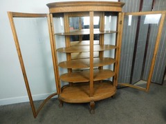 Rare 2 Door Antique Quartersawn Oak Bow Curve Glass China Cabinet Lion Feet