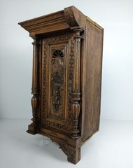 Stunning Antique Corner Cabinet Hand Carved Wood French Breton for right corner