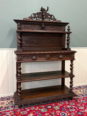 Antique French Buffet Server Sideboard Barley Twist Dark Oak Drawers 4 Tier 19C
