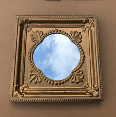VTG Decorative Salvaged Tin Ceiling Gold 23″ SQ. Thick Metal Mirror Old 1614-25B