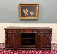 Antique English Renaissance Style Sideboard Server Entry Buffet Oak c.1930-40s
