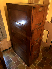 Antique Turn of the Century Oak 4 Draw Filing Cabinet
