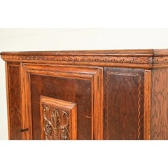 Early Romweber Antique English Jacobean Carved Oak Bar Cabinet, Circa 1900
