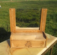 Small cabinet Mirror Carved Wood Dog Drawer Vintage Apothecary Medicine vanity L