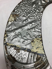 Decorative Salvaged Tin Ceiling 17″ Patchwork Silver Metal Letter C Old 1628-23B