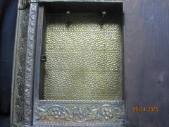 Antique 1800s French Repousse Framed .Beveled Mirror Key Safe Wall Cabinet