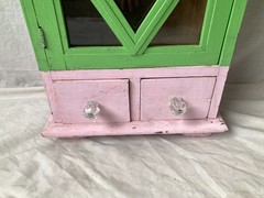 Vtg Pink Green Wood Surface Wall Mount Medicine Cabinet Diamond Country 210-26E