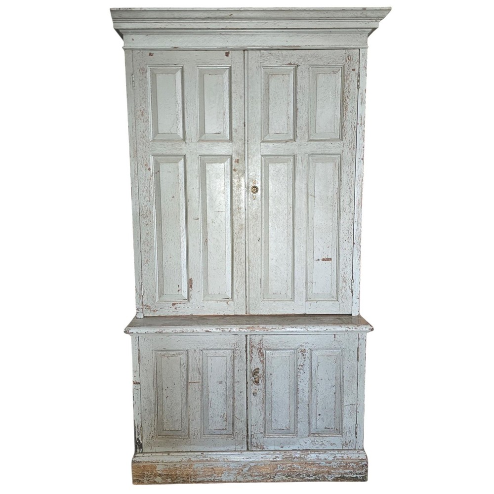 Orig. Paint, 19th c. Scandinavian Raised Panel Office Cabinet Signed/Dated