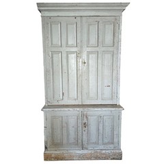 Orig. Paint, 19th c. Scandinavian Raised Panel Office Cabinet Signed/Dated