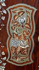 Antique Wood Spice Wall Cabinet INTRICATE INLAID SILVER METAL Floral SUPER RARE!