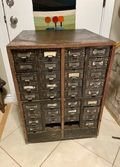 1920’s Yawman & Erbe 36 Drawer Parts Chest, Oak Cabinet, Japanned Metal Drawers