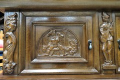 Vintage French China Cabinet – Carved Bruegel Style With Acorn Feet – Two Pieces