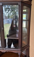 RARE VICTORIAN WALNUT AND BURL BEVELED GLASS CORNER CHINA CABINET