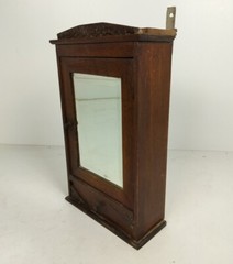 Antique Medicine Apothecary Pharmacy Cabinet carved wood Beveled glass, shaving