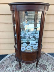 65301 Vintage Bow Front Curio Cabinet with Inlaid Mahogany Design