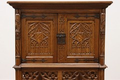 Gothic Antique Oak Bar, Hall or Bath Cabinet, Carved Knights #55395