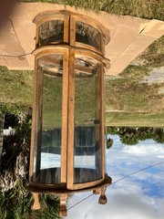 Vintage Oak Curio Cabinet with 3 Glass Shelves Lights Curved Glass late 40s 50s