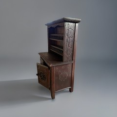 Antique Breton Miniature Buffet Au Deux Corps Cabinet, C1900