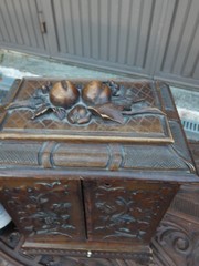 Antique BLACK forest wood carving cabinet drawers rare 19thc Germany