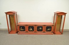 Vintage Jasper Oriental Chinoiserie Red Display China Cabinet Curio Credenza