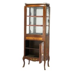 Antique French Vernis Martin Decorated Mahogany Vitrine, Circa 1890