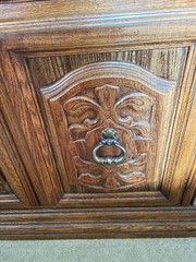Singer Furniture (?) China Cabinet Hutch Mid Century Carved Wood Doors