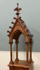 Antique French Gothic Revival Statuary Niche Cabinet Pedestal Altar Oak Late 19C
