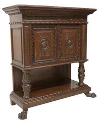Antique Cupboard, Court, Carved, Renaissance Revival, Cornice, Foliate E. 1900s