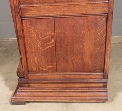 French Antique Renaissance Revival Solid Oak Wood Bar Cabinet with Carvings