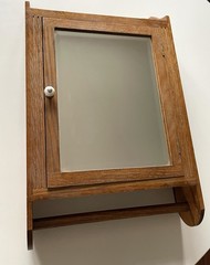 VTG Oak Mirrored Wall Mount Medicine Cabinet with Towel Bar 21 X 13