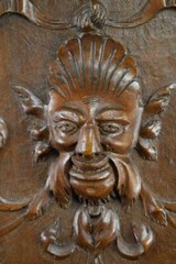 French Antique Hand Carved Wood Cupboard Chimera Head and Mascaron 19th