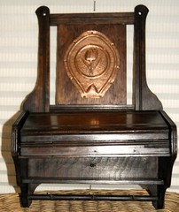 Antique Arts & Crafts Wooden Wall Hanging Cabinet Cupboard + Hooks & Storage Box