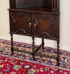 Antique English Jacobean Corner Cabinet Barley Twist Legs Oak Key TALL 1920s