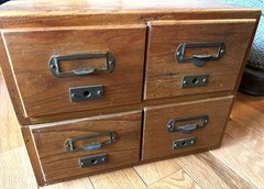 Antique Wooden 4 Drawers Library Index Card Catalog 2 Sections Stacked Tabletop