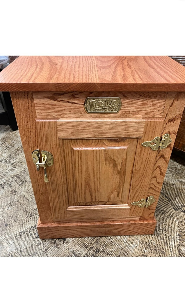 Vintage White Clad Oak Wood Ice Box Nightstand Cabinet Chest End Table NICE!
