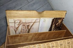 Vintage Boho Chic Coastal Wicker Rattan Drop Front Record Storage Cabinet Table