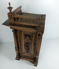 Stunning Antique Corner Cabinet Hand Carved Wood French Breton for right corner